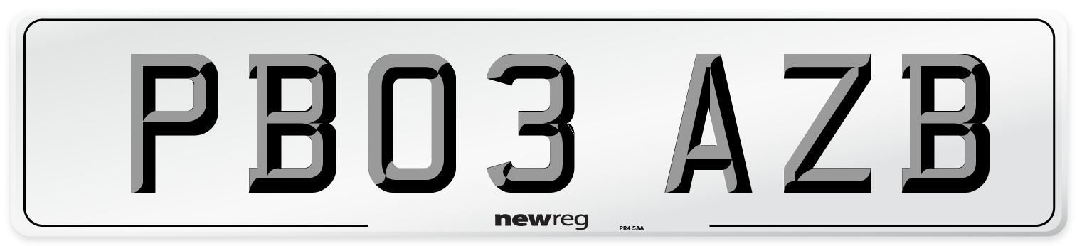 PB03 AZB Number Plate from New Reg